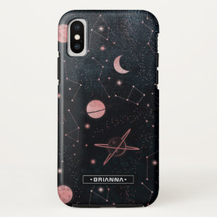 Rose Gold Constellations   Outer Space Monogram iPhone XS Case