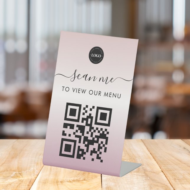 Rose Gold Contactless Scan Me Qr Code Menu Logo Pedestal Sign (Creator Uploaded)