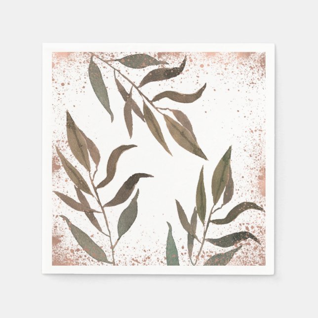 Rose Gold Copper Botanical Glam Modern Wedding Napkins (Front)