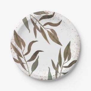 Rose Gold Copper Botanical Glam Modern Wedding Paper Plates