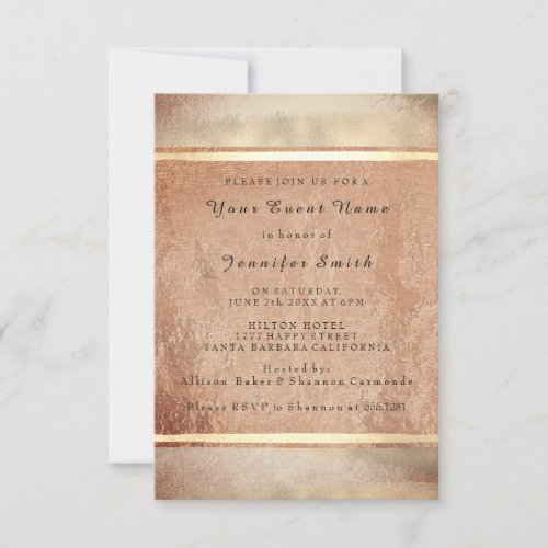 Rose Gold Copper Bridal 16th Silk Strokes Linen Invitation