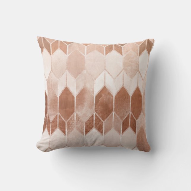 Rose Gold Copper Chevron Throw Pillow (Front)