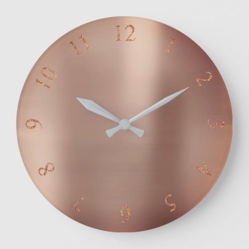 Rose Gold Copper Glitter Metallic US UK Numbers Large Clock