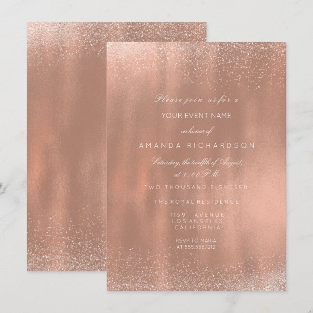 Rose Gold Copper Glitter Sparkly  Bridal Birthday Invitation (Front/Back)