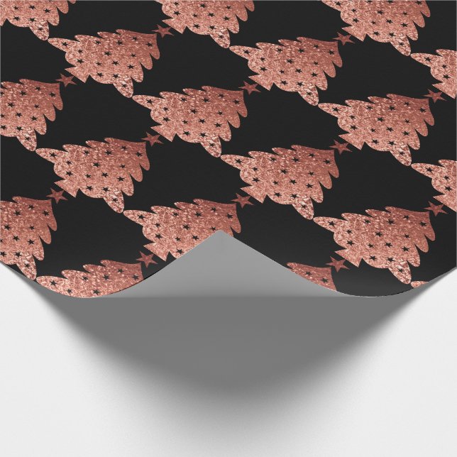 Rose Gold Copper Gold Black Christmas Tree Wrapping Paper (Corner)