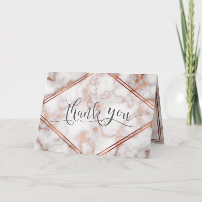 Rose Gold / Copper Marble Calligraphy Thank You Card (Front)