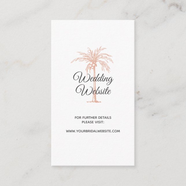 Rose Gold Copper Palm Beach Marble Wedding Website Enclosure Card (Front)