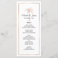 Rose Gold Copper Palm Tree White Marble Wedding Menu