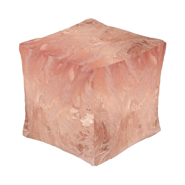 Rose Gold Copper Texture Metallic Hassock Pouf (Angled Back)