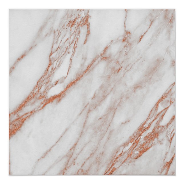 Rose Gold Copper White Coral Stone Marble Carrara Poster (Front)
