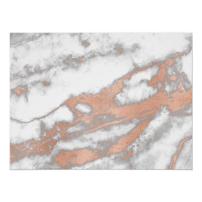 Rose Gold Copper White Gray Stone Marble Carrara Poster (Front)