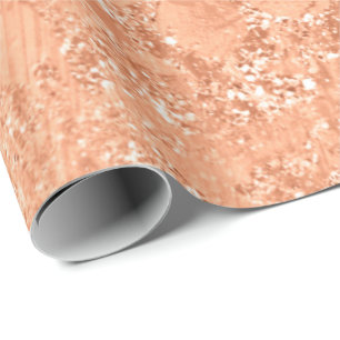Rose Gold Coral Abstract Glitter Peach Bridal 16th Wrapping Paper