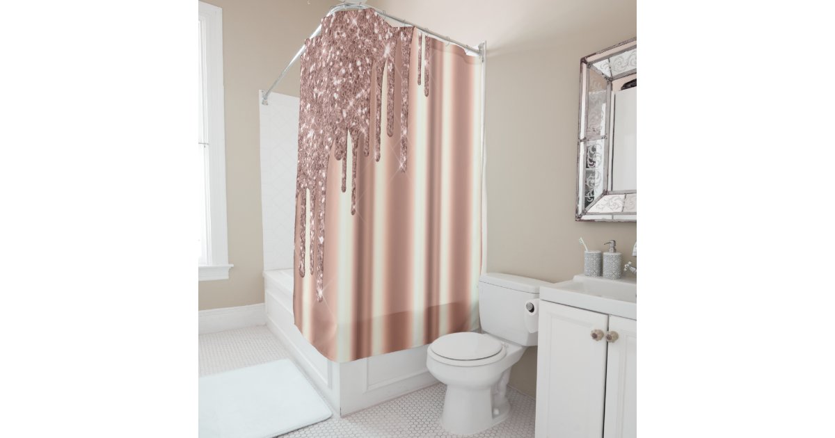 Rose Gold Corner Glitter Drips Foil Metallic Blush Shower Curtain Zazzle Com Rose Gold Corner Glitter Drips Foil, Rose Gold Shower Curtain Rod