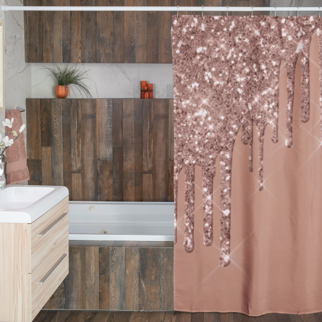 Rose Gold Corner Glitter Drips Metallic Blush Shower Curtain (Creator Uploaded)
