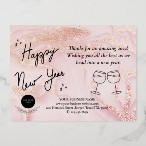 Rose Gold Corporate Business Happy New Year 2023  Foil Holiday Postcard