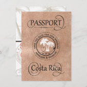 Rose Gold Costa Rica Passport Save the Date Card (Front/Back)