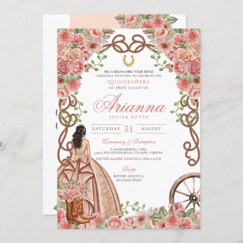 Rose Gold Country Western Charra Quinceaera Invitation