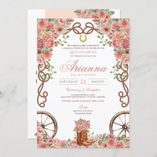 Rose Gold Country Western Charra Ranch Quinceaera Invitation