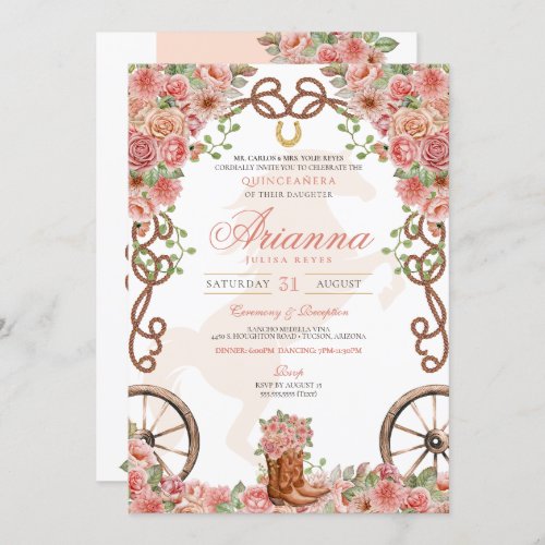 Rose Gold Country Western Charro Ranch Quinceanera Invitation