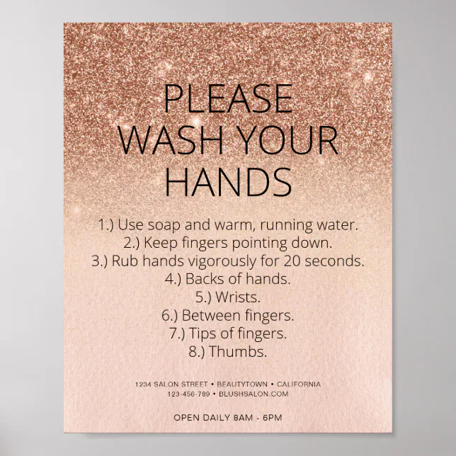 Rose Gold Covid Health Safety Glitter Hair Salon Poster | Zazzle