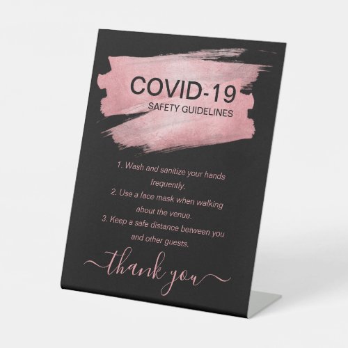 Rose Gold Covid Safety Guidelines Party Black Pedestal Sign