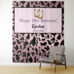 Rose Gold Cow Spots & Gold Horseshoe Birthday  Tapestry<br><div class="desc">Celebrate your birthday in style with Trendy Rose Gold and Black Cow Spots or Dalmatian pattern and Good Luck Charm Gold Horseshoes.</div>