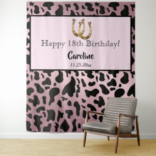 Rose Gold Cow Spots & Gold Horseshoe Birthday  Tapestry