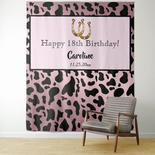 Rose Gold Cow Spots  Gold Horseshoe Birthday  Tapestry