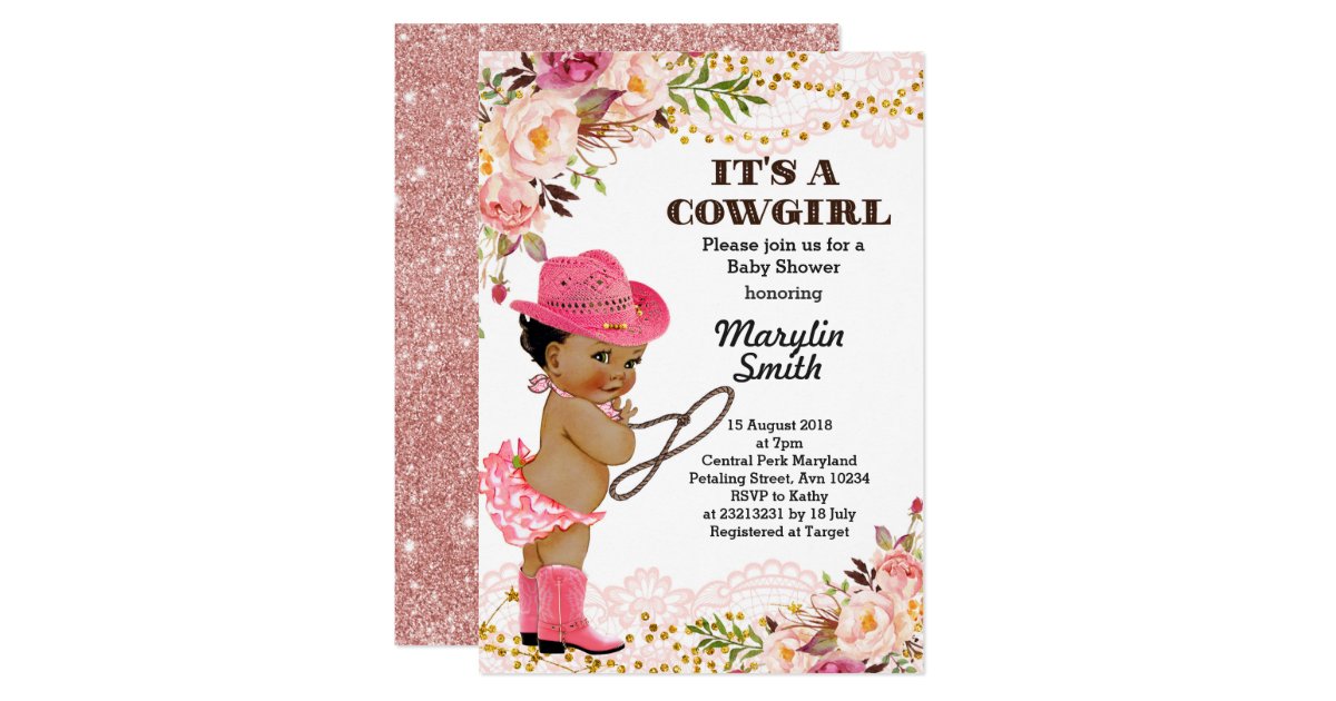 Rose Gold Cowgirl Baby Shower African American Invitation Zazzle Com