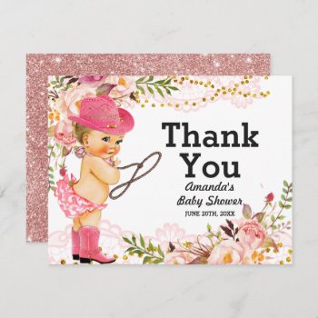 Rose Gold Cowgirl Baby Shower Girl Thank You Card by HappyPartyStudio at Zazzle