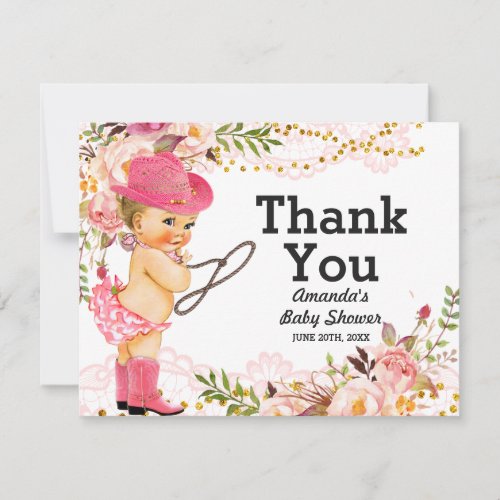 Rose Gold Cowgirl Baby Shower Girl Thank You Card