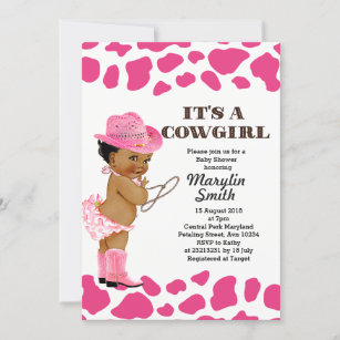 Rose Gold Cowgirl Cow Print Baby Shower Invitation