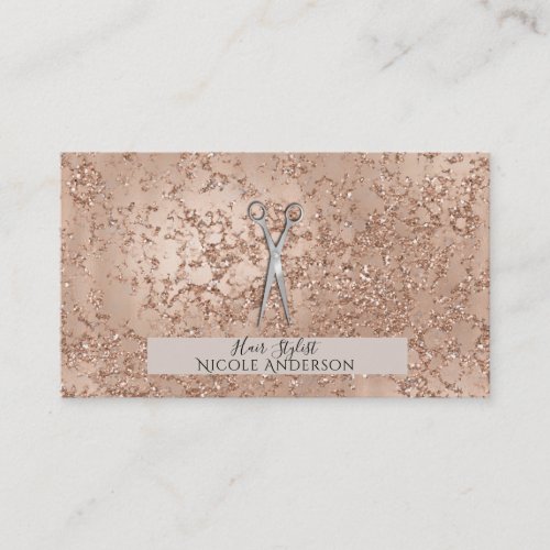 Rose Gold Crackle Sparkle Silver Scissors Stylist Business Card