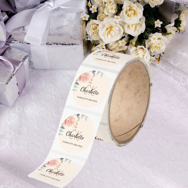 Rose gold cream floral eucalyptus thank you classic round sticker (Creator Uploaded)