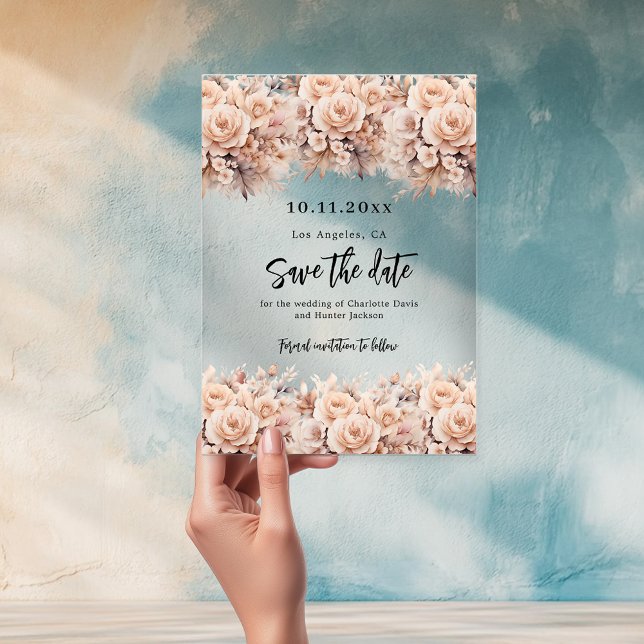 Rose gold cream florals wedding save the date card (Creator Uploaded)