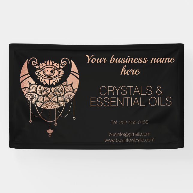 Rose Gold Crescent Moon Craft Booth Banner (Horizontal)