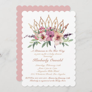 Rose Gold Crown Blush Pink Floral Baby Girl Shower Invitation