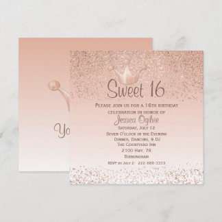 Rose Gold Crown Sweet 16 Birthday Invitation