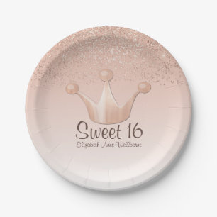 Rose Gold Crown Sweet 16 Paper Plate