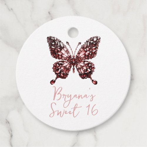 Rose Gold Crystal Butterfly Birthday Party Favor Tags