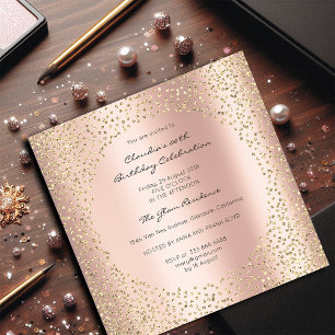 Rose Gold Crystals Dots Confetti Champaigne Gold Invitation