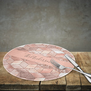 Rose gold cube marble family name script  cutting board