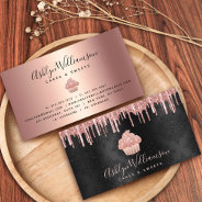 Rose Gold Cupcake Glitter Drips Bakery Chef Black Business Card at Zazzle