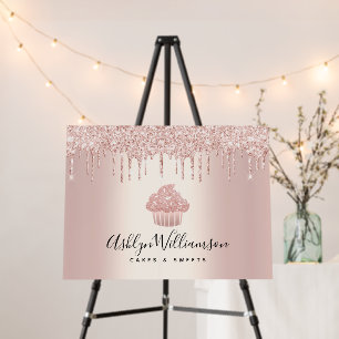 Rose Gold Cupcake Glitter Drips Bakery Chef Script Foam Board