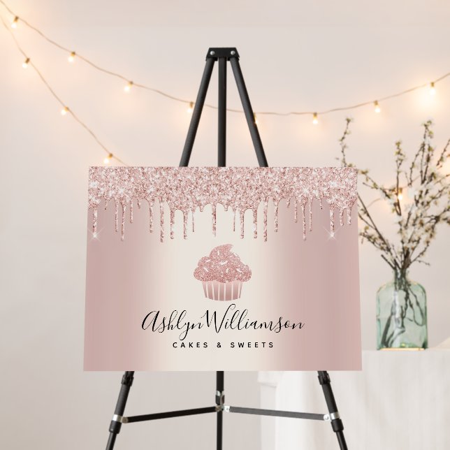 Rose Gold Cupcake Glitter Drips Bakery Chef Script Foam Board (In Situ (Stand))
