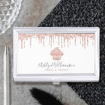 Rose Gold Cupcake Glitter Drips Bakery Pastry Chef Business Card Case<br><div class="desc">Here’s a wonderful, trendy way to show off your brand. Present your best self to your clients, with this elegant, sophisticated, simple, and modern custom name business card holder. A sparkly, rose gold cupcake, glitter drips, and soft gray script handwritten typography overlay a white background. Personalize with your full name...</div>