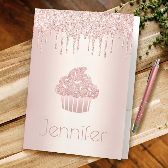 Rose gold cupcake glitter drips chic glam modern pocket folder (Creator Uploaded)
