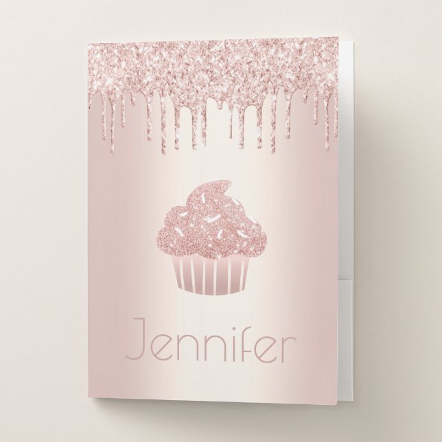 Rose gold cupcake glitter drips chic glam modern pocket folder (Front)