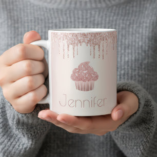 Rose gold cupcake glitter drips modern chic glam coffee mug
