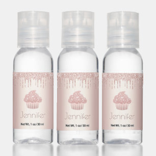 Rose gold cupcake glitter drips modern glam name hand sanitizer